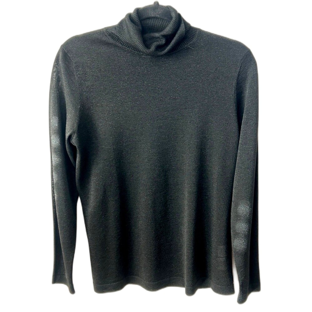 Anne Klein Turtleneck Sweater Top Women’s Size Medium Color Metallic Black